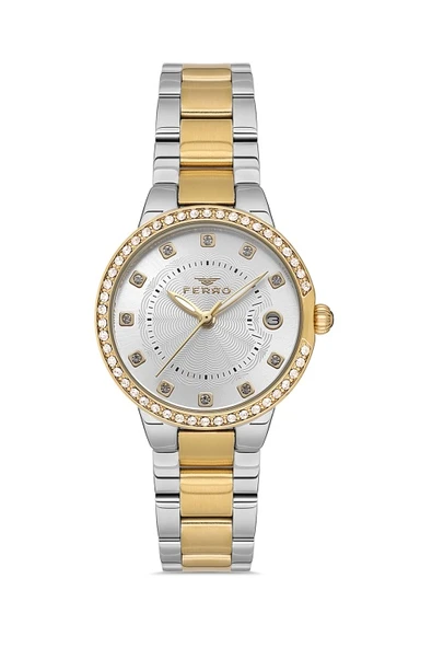 Ferro FL21349A-D Quartz Çelik Gold/Gri 32 mm Kadın Kol Saati - Resim 2