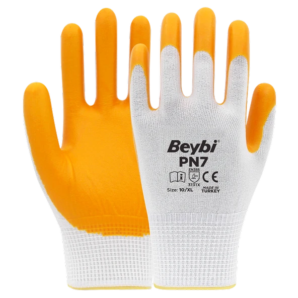 Beybi PN7 Polyester Örme Nitril Eldiven 1 Koli 288 Çift. - 2