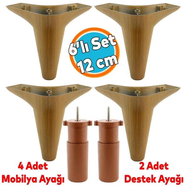 Mobilya Tv Ünitesi Çekyat Koltuk Kanepe Destek Ayağı 12 Cm Koyu Ceviz Baza Ayakları M8 6'lı Set ürün görseli