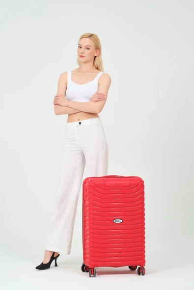 Keo-Plus Kırmızı 3 lü Set Silikon Kırılmaz PP Valiz - 5