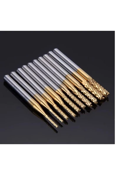 PCB Mini Karbür Freze Kesici 1.0-3.0mm 10 lu Set 3.175mm Shank - 12