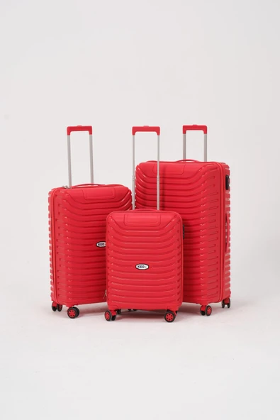 Keo-Plus Kırmızı 3 lü Set Silikon Kırılmaz PP Valiz - 2