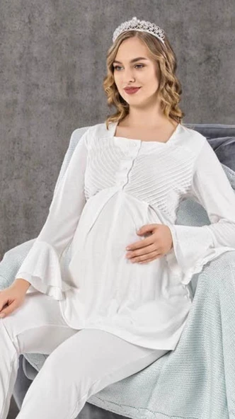 Limissi 2106 Ecru Hamile Lohusa Pijama Takımı - 2