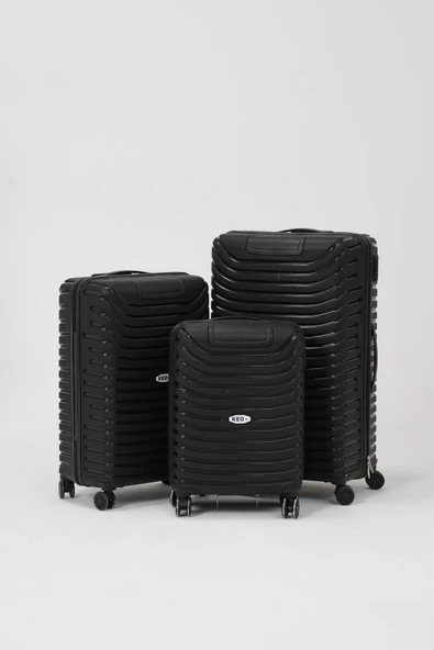 Keo-Plus Siyah 3 lü Set Silikon Kırılmaz PP Valiz