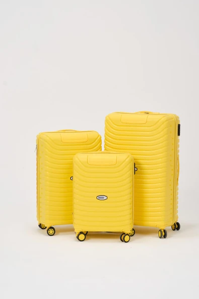 Keo-Plus Sarı 3 lü Set Silikon Kırılmaz PP Valiz