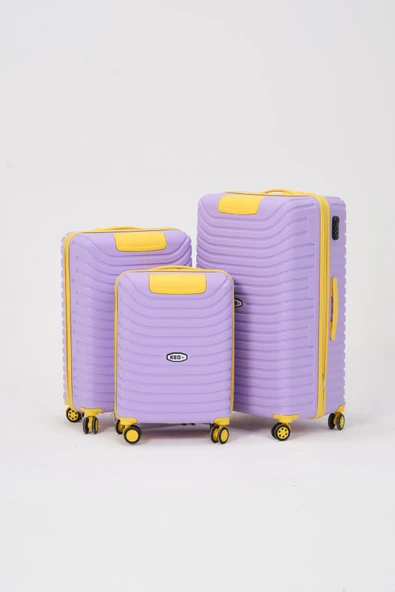 Keo-Plus Lila-Sarı 3 lü Set Silikon Kırılmaz PP Valiz