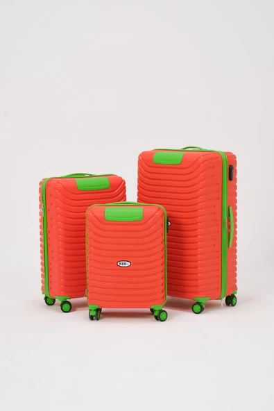 Keo-Plus Turuncu-Yeşil 3 lü Set Silikon Kırılmaz PP Valiz