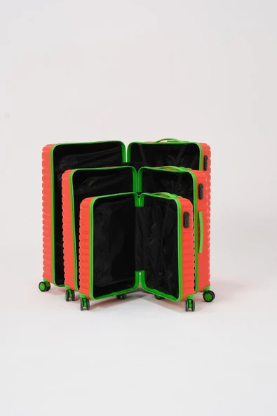 Keo-Plus Turuncu-Yeşil 3 lü Set Silikon Kırılmaz PP Valiz - 3