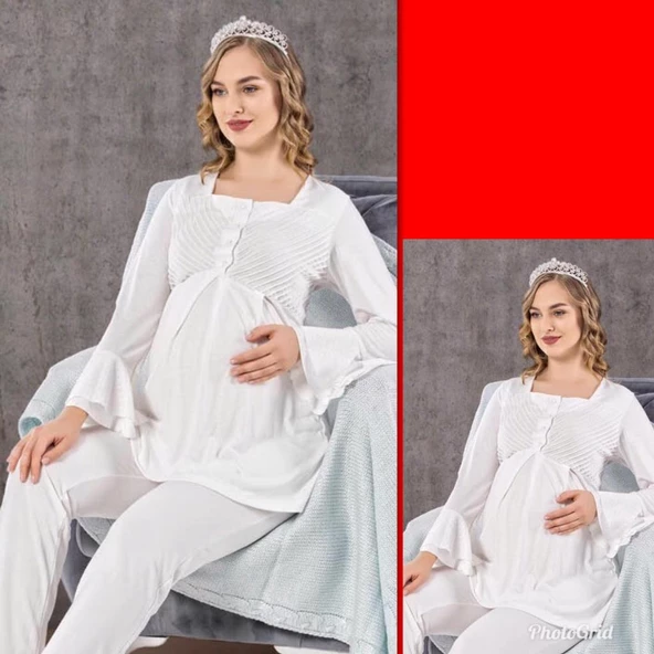 Limissi 2106 Ecru Hamile Lohusa Pijama Takımı