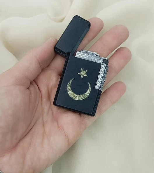 Çakmak Metal Gazlı Doldurulabilir Çakmak Ay Yıldız İşlemeli - 2