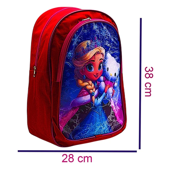 Gen-Of 2 Bölmeli Elsa Okul Sırt Çantası Ve Beslenme Çantası Kırmızı KOD:1308 - 3