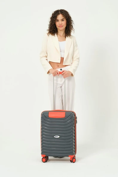 Keo-Plus Gri-Turuncu 3 lü Set Silikon Kırılmaz PP Valiz - 6