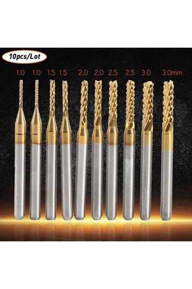 PCB Mini Karbür Freze Kesici 1.0-3.0mm 10 lu Set 3.175mm Shank - 5