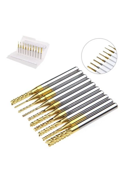 PCB Mini Karbür Freze Kesici 0.8-3.175mm 10 lu Set 3.175mm Shank