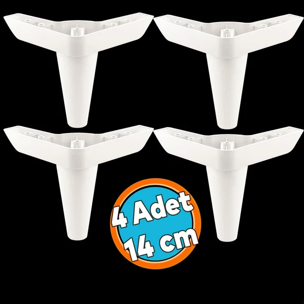 Mobilya Kanepe Sehpa TV Ünitesi Koltuk Ayağı 14 cm Beyaz Baza Ayak 4 Adet ürün görseli