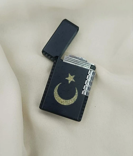 Çakmak Metal Gazlı Doldurulabilir Çakmak Ay Yıldız İşlemeli - 3