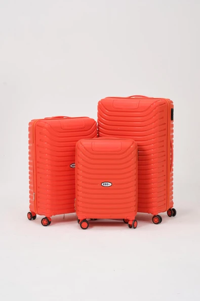 Keo-Plus Turuncu 3 lü Set Silikon Kırılmaz PP Valiz