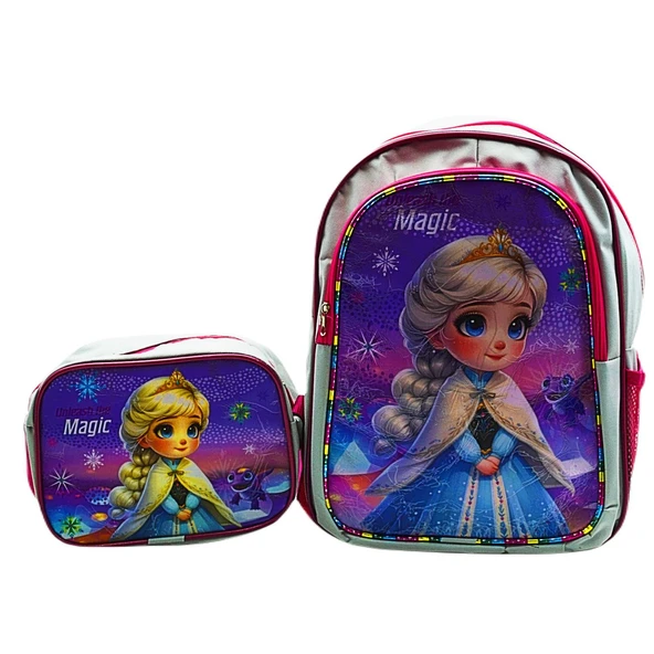 Gen-Of 2 Bölmeli Elsa Okul Sırt Çantası Ve Beslenme Çantası Gri KOD:1308
