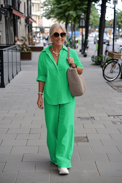 Keten Günlük Yeşil İkili Takım Alt Üst ürün görseli