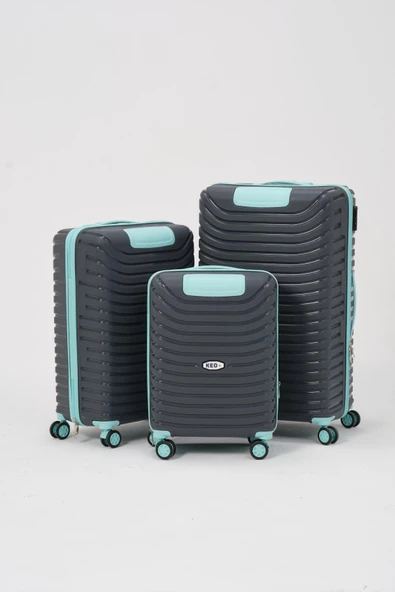 Keo-Plus Gri-Turkuaz 3 lü Set Silikon Kırılmaz PP Valiz