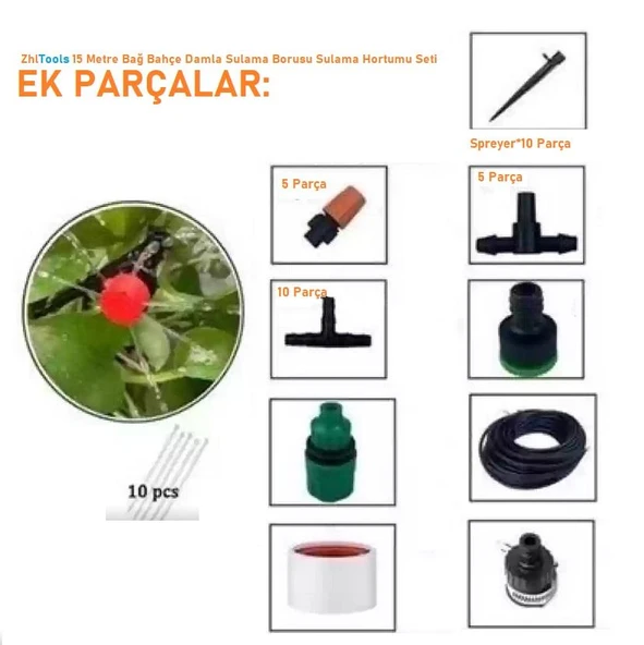 Zhltools 15 Metre Bağ Bahçe Damla Sulama Borusu Sulama Hortumu Seti - 4