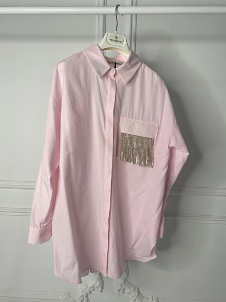 CEBİ PÜSKÜLLÜ TAŞLI PAMUKLU GÖMLEK - 4