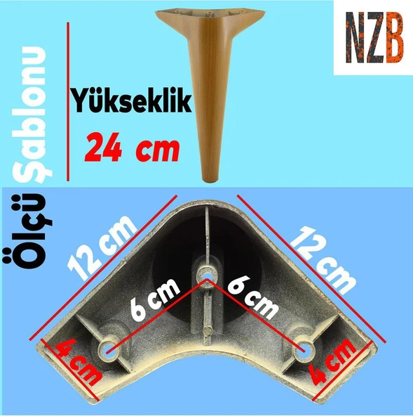 Mobilya Kanepe Sehpa TV Ünitesi Koltuk Ayağı 24 cm Kahverengi Ahşap Desenli Baza Ayak 4 Adet - 2
