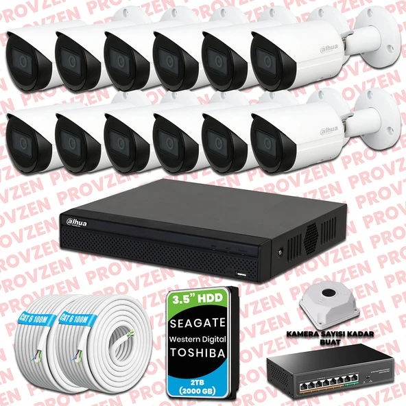 PROVZEN DAHUA 12 KAMERALI İP KAMERA SETİ 1440P GECE GÖRÜŞLÜ
