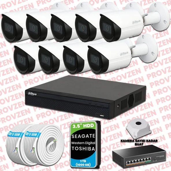 PROVZEN DAHUA 9 KAMERALI İP KAMERA SETİ 1080P GECE GÖRÜŞLÜ