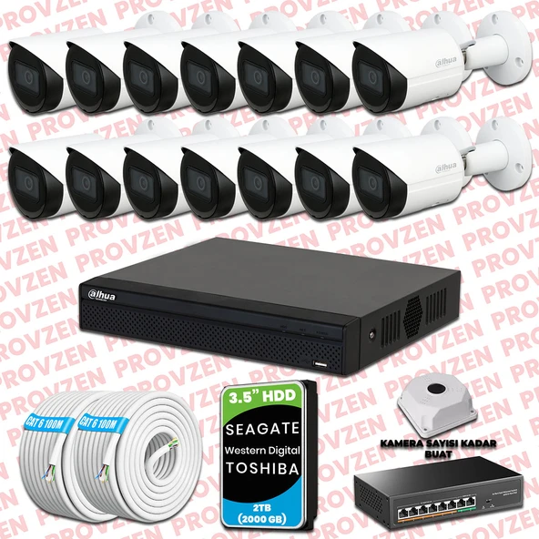 PROVZEN DAHUA 14 KAMERALI İP KAMERA SETİ 1440P GECE GÖRÜŞLÜ