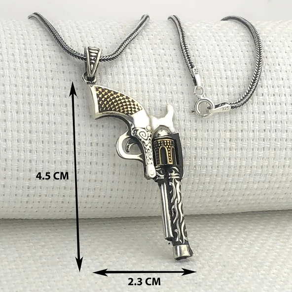 925 Ayar Gümüş 6 Patlar Tabanca Kolye - Resim 3