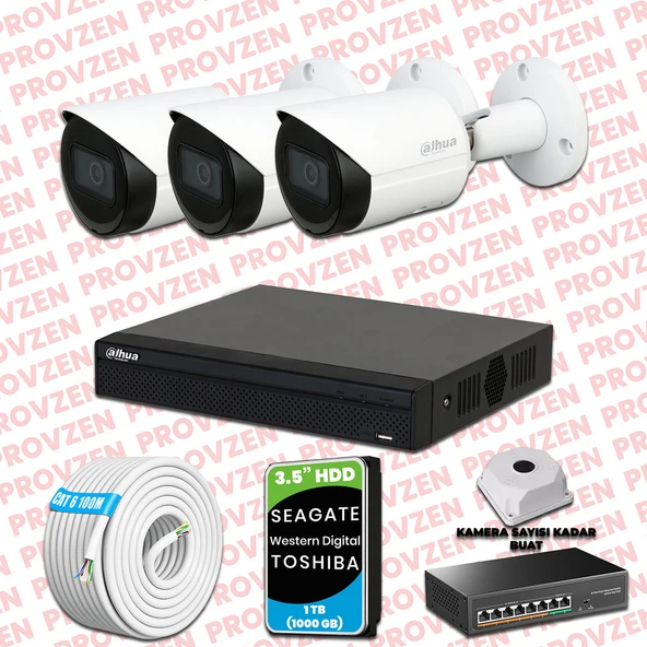 PROVZEN DAHUA 3 KAMERALI İP KAMERA SETİ 1440P GECE GÖRÜŞLÜ