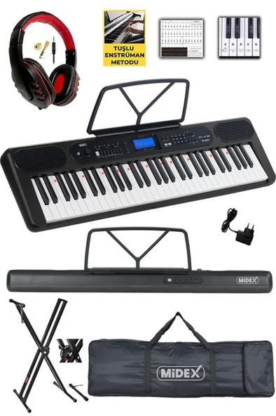 Midex PS-5200BK-HS Pro Org 61 LED Işıklı Tuş Hassasiyetli Bluetooth Midi Kulaklık Stand