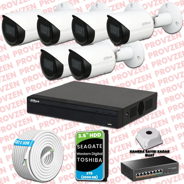 PROVZEN DAHUA 6 KAMERALI İP KAMERA SETİ 1440P GECE GÖRÜŞLÜ