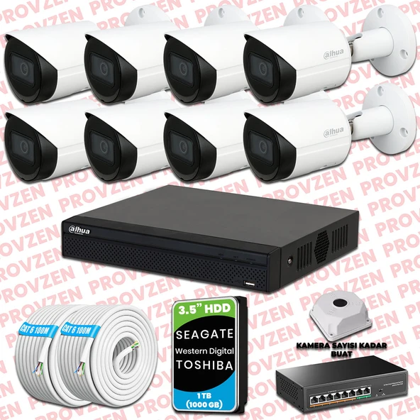 PROVZEN DAHUA 8 KAMERALI İP KAMERA SETİ 1080P GECE GÖRÜŞLÜ