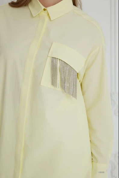 CEBİ PÜSKÜLLÜ TAŞLI PAMUKLU GÖMLEK - 2