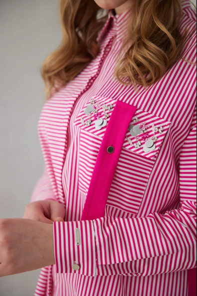 CEBİ PULLU ÇİZGİLİ GÖMLEK - 3