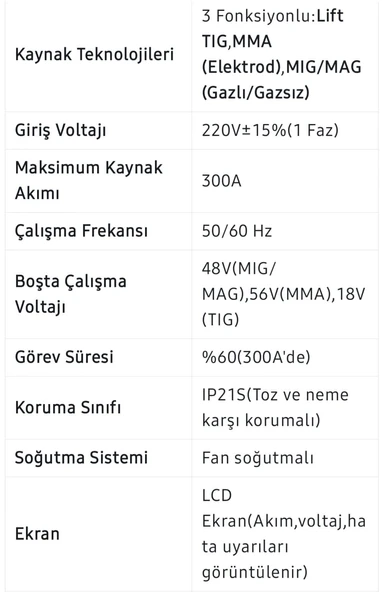 Dabu  LCD Ekran 3 Fonksiyonlu LIFTTIG MIG MMA Gazsız Gaz Altı Kaynak Makinesi EEA425 MIG-300 - 5