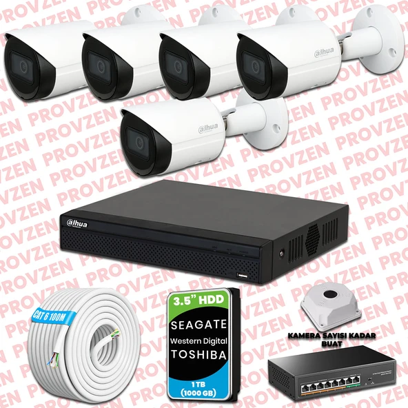 PROVZEN DAHUA 5 KAMERALI İP KAMERA SETİ 1080P GECE GÖRÜŞLÜ