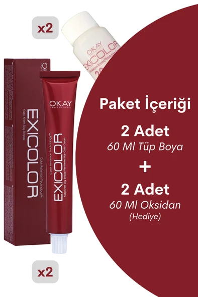 Exicolor Saç Boyası Tüp 60 Ml 7.77 Badem Kahvesi 2 Adet (Oksidan Hediyeli 4'lü Set) - 2