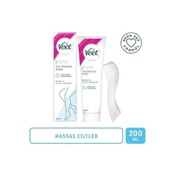 Veet Pure Tüy Dökücü Krem Bacak ve Vücut Bölgesi Hassas Ciltler 200 ml - 1
