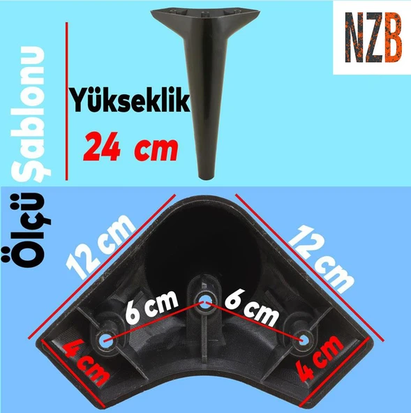Mobilya Kanepe Sehpa TV Ünitesi Koltuk Ayağı 24 cm Siyah Baza Ayak 4 Adet - Resim 2