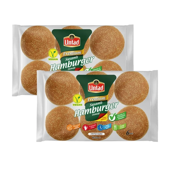 Untad Susamlı Hamburger Ekmeği 6 lı / 510 gr x 2 Paket
