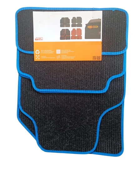 Oto Halı Paspas Hasır Universal 5 Parça Siyah Mavi Biyeli