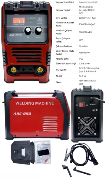İnverter Dijital Kaynak Makinesi (Kırmızı) EEA401 ARC 950
