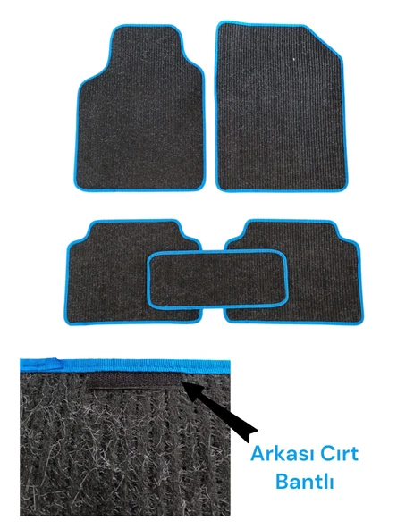 Oto Halı Paspas Hasır Universal 5 Parça Siyah Mavi Biyeli - 2