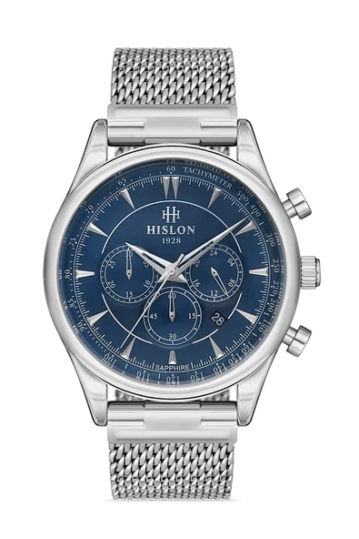 Hislon Ms101s-11ss Quartz Hasır Gri Lacivert 45 mm Erkek Kol Saati