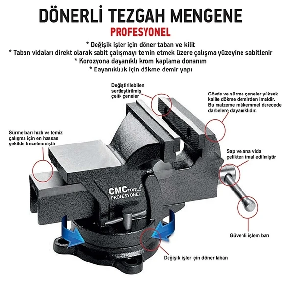 Cmc 150mm Dönerli Tezgah Mengene 6893 - 2