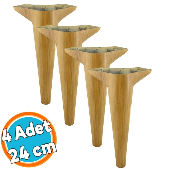 Mobilya Kanepe Sehpa TV Ünitesi Koltuk Ayağı 24 cm Açık Kahverengi Desenli Baza Ayak 4 Adet ürün görseli