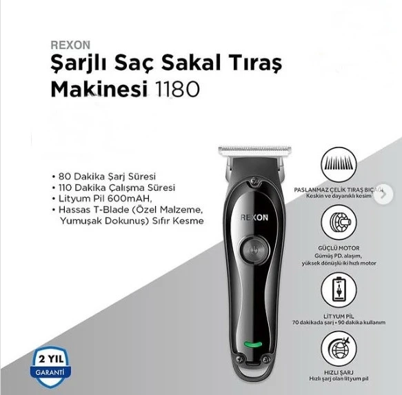 Rexon Şarjlı Saç Sakal Tıraş Makinesi 1180 Siyah